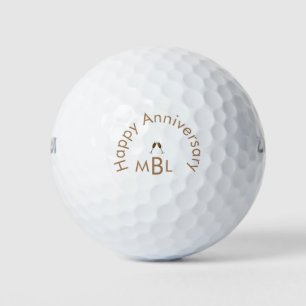 Happy Anniversary Gold Monogram Golf Balls