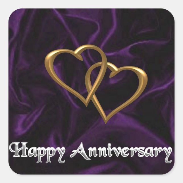 Happy Anniversary - Gold rings on purple Square Sticker (Front)