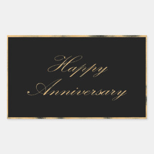 Happy Anniversary gold trim and font script black Rectangular Sticker