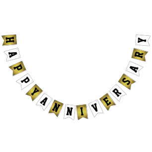 Happy Anniversary Golden and White Bunting