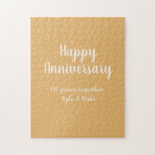 Happy anniversary golden white 10 years name date jigsaw puzzle