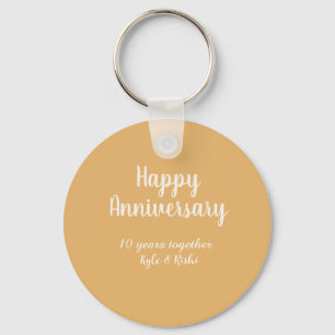 Happy anniversary golden white 10 years name date  key ring