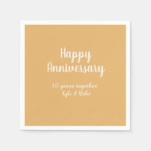 Happy anniversary golden white 10 years name date  napkin