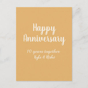 Happy anniversary golden white 10 years name date  postcard