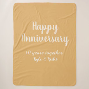 Happy anniversary golden white 10 years name date sherpa blanket