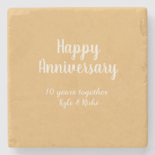 Happy anniversary golden white 10 years name date  stone coaster