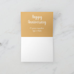 Happy anniversary golden white 10 years name date thank you card