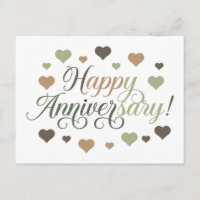 Happy Anniversary Green Brown Hearts Rustic Elegan