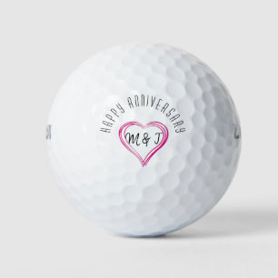 Happy Anniversary Heart Couple Monogram Golf Balls