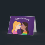 Happy Anniversary Lesbian Couple Romantic Love You Card<br><div class="desc">A cute wedding anniversary card for two gay women celebrating their life together. Features two girls sharing a kiss. There is a blonde woman with a pink shirt and a brunette female in a rainbow tee under the text Happy Anniversary. A cute LGBT greeting card that reads I Love You...</div>