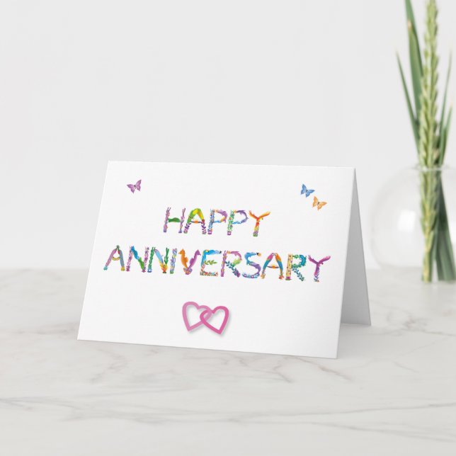 Happy Anniversary linked heart - tropical word art Thank You Card (Front)