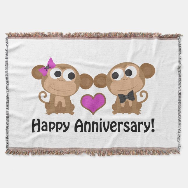 Happy Anniversary Monkeys Throw Blanket (Front)