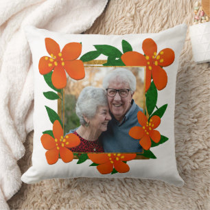Happy Anniversary Mum and Dad Orange Red Floral Cushion