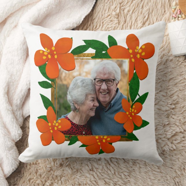 Happy Anniversary Mum and Dad Orange Red Floral Cushion (Blanket)