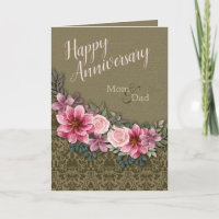 Happy Anniversary Mum Dad Red Pink on StoneDamask