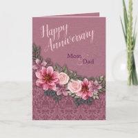 Happy Anniversary Mum Dad Red Pink Roses on Damask