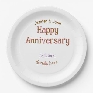 happy anniversary name golden pink details trendy  paper plate