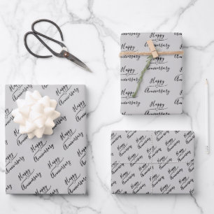 Happy Anniversary on Silver Wrapping Paper Sheet