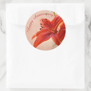 Happy Anniversary Orange Tiger Lily Photograph Classic Round Sticker