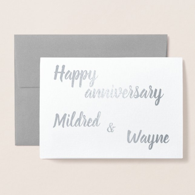 Happy Anniversary Personalised Names Foil Card (Front With Envelope)