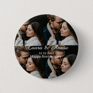 Happy anniversary photo collage name date simple w 6 cm round badge