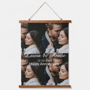 Happy anniversary photo collage name date simple w hanging tapestry