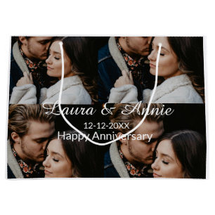 Happy anniversary photo collage name date simple w large gift bag
