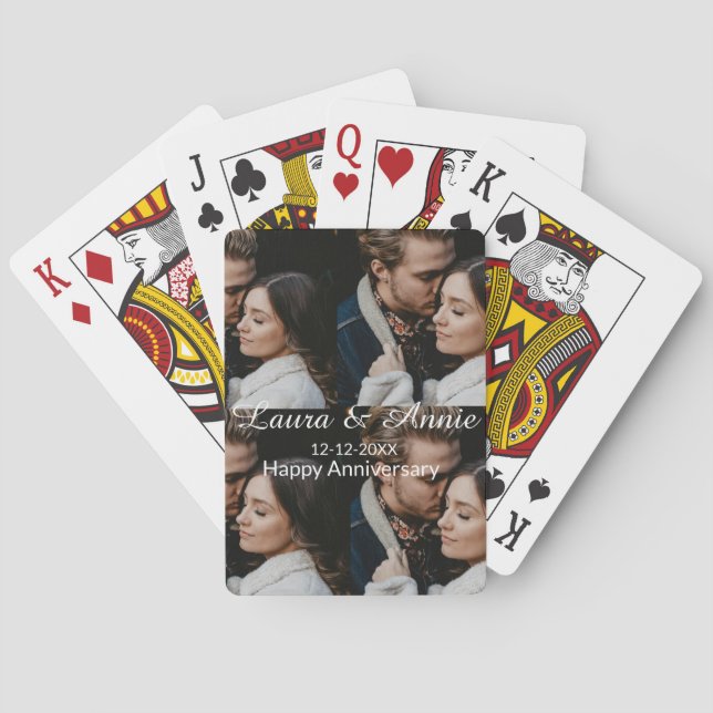 Happy anniversary photo collage name date simple w playing cards (Back)