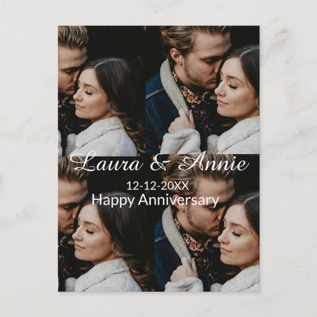 Happy anniversary photo collage name date simple w postcard (Front)