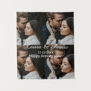 Happy anniversary photo collage name date simple w tapestry