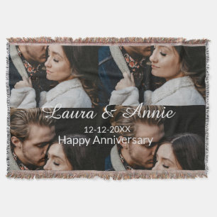 Happy anniversary photo collage name date simple w throw blanket