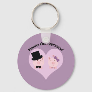 Happy Anniversary Pig couple Key Ring