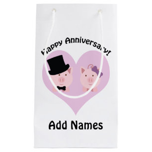 Happy Anniversary Pig couple Small Gift Bag