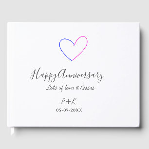 Happy anniversary pink blue heart name date simple guest book