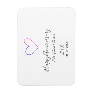 Happy anniversary pink blue heart name date simple magnet