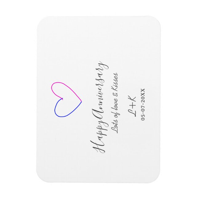 Happy anniversary pink blue heart name date simple magnet (Vertical)