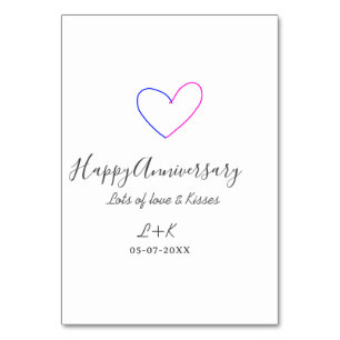 Happy anniversary pink blue heart name date simple table number