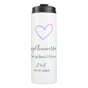 Happy anniversary pink blue heart name date simple thermal tumbler