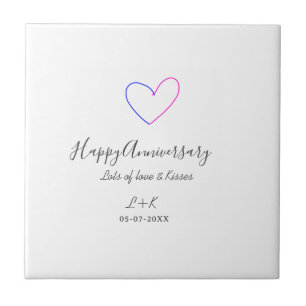 Happy anniversary pink blue heart name date simple tile