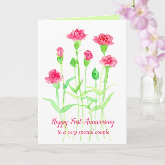 Happy Anniversary Pink Carnation Flowers Card (Orchid)