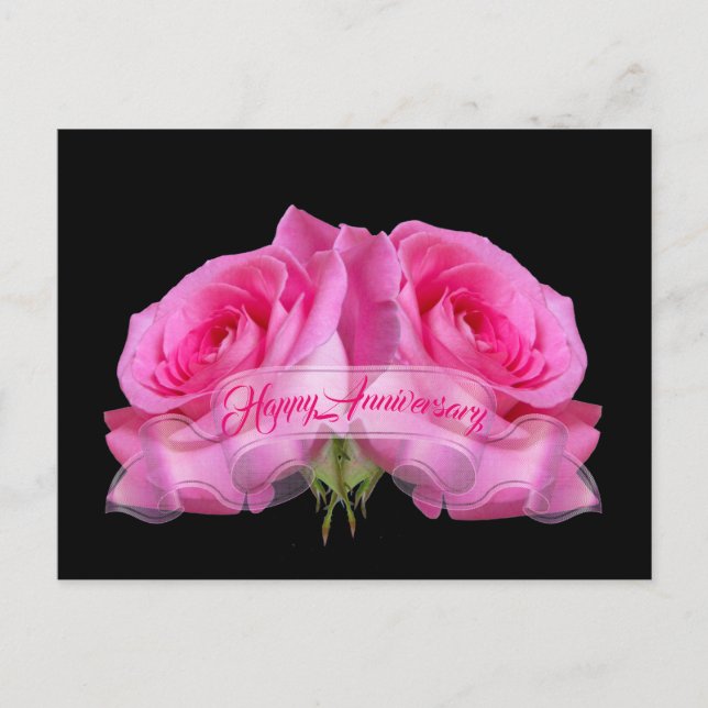 Happy Anniversary Pink Roses Collectable Postcards (Front)