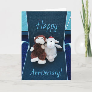 Happy Anniversary Postcard with Monkey & Lamb