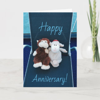 Happy Anniversary Postcard with Monkey & Lamb