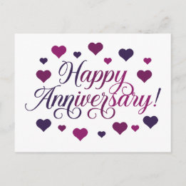 Happy Anniversary Purple Hearts Romantic Elegant Postcard