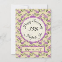 Happy Anniversary Purple Violets on Pale Yellow