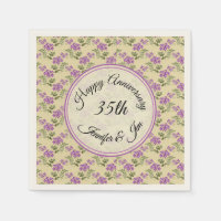 Happy Anniversary Purple Violets on Pale Yellow