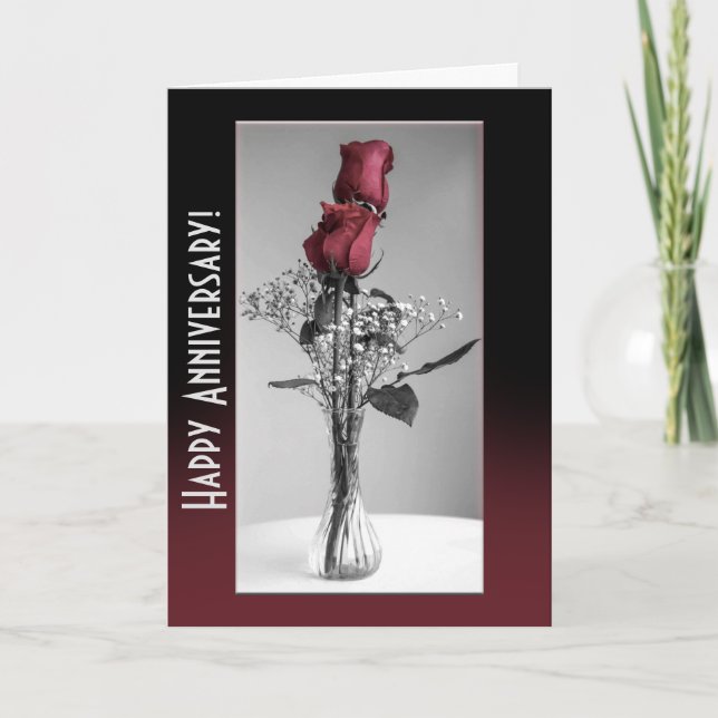 Happy Anniversary Red Roses Monochrome Template (Front)