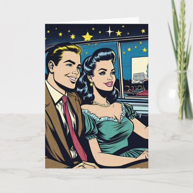 Happy Anniversary | Retro Couple at Drive-In Movie Card (Front)