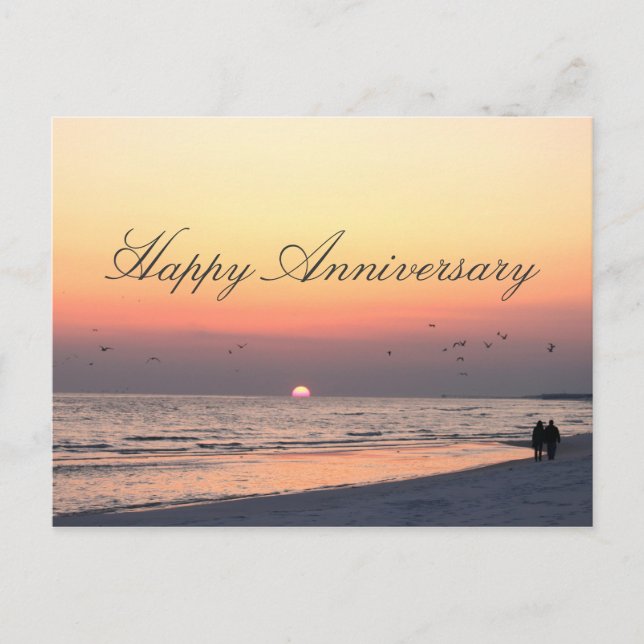 Happy Anniversary - Romantic Couple Beach Sunset Postcard (Front)