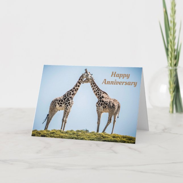 Happy Anniversary Romantic Giraffes Kissing Card (Front)